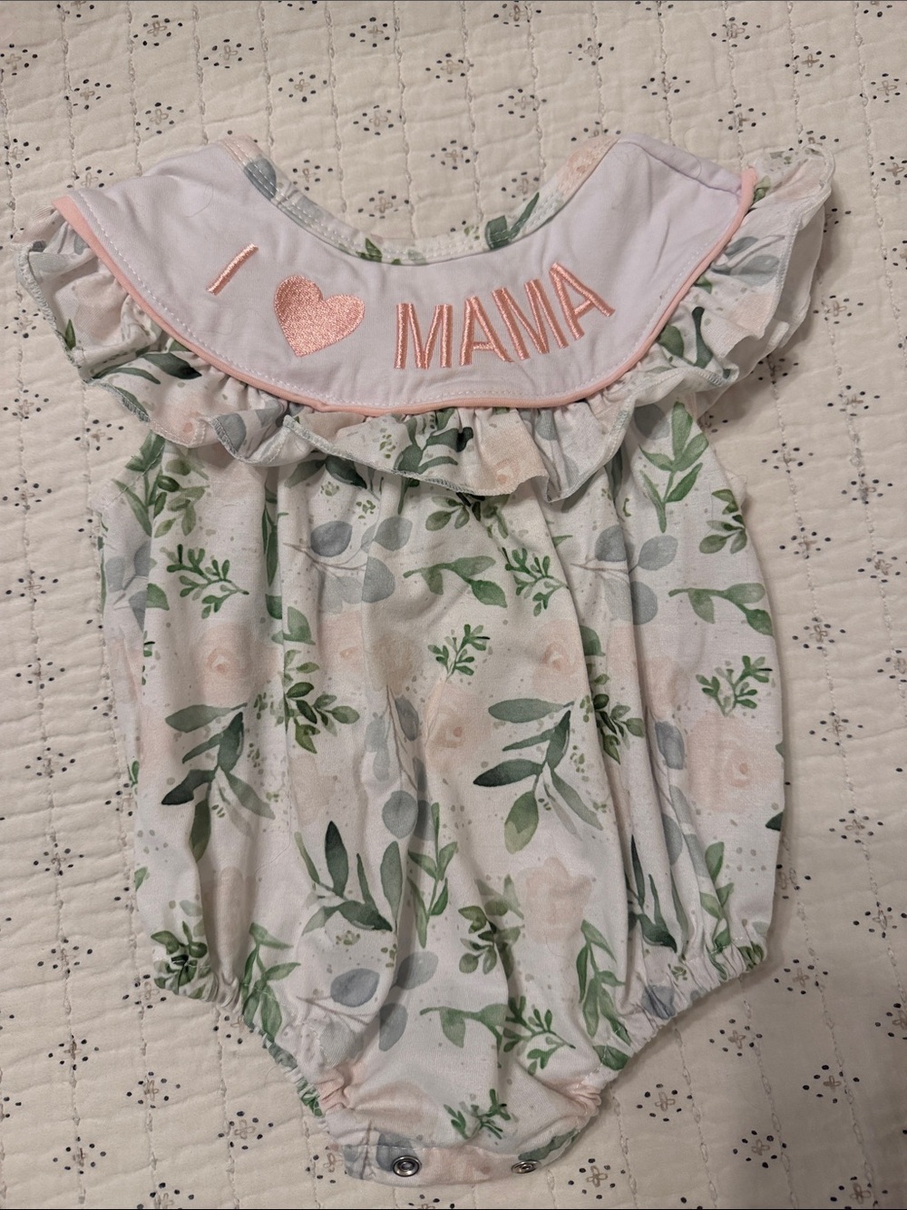 I ♥ Mama Floral Ruffle Baby Romper - Pink & Green